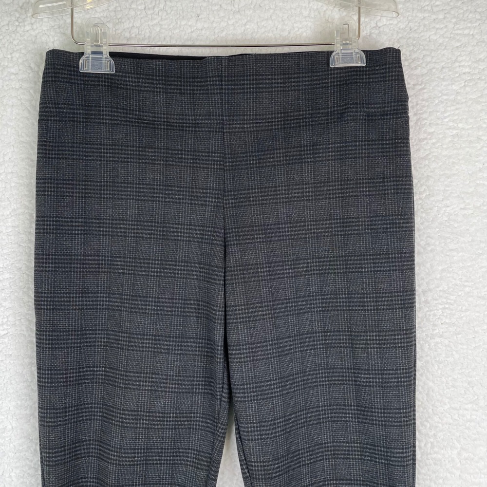 Max Studio Womens Glen Plaid Pull On Pants Charcoal Grey Slim Leg Size L 8706K07